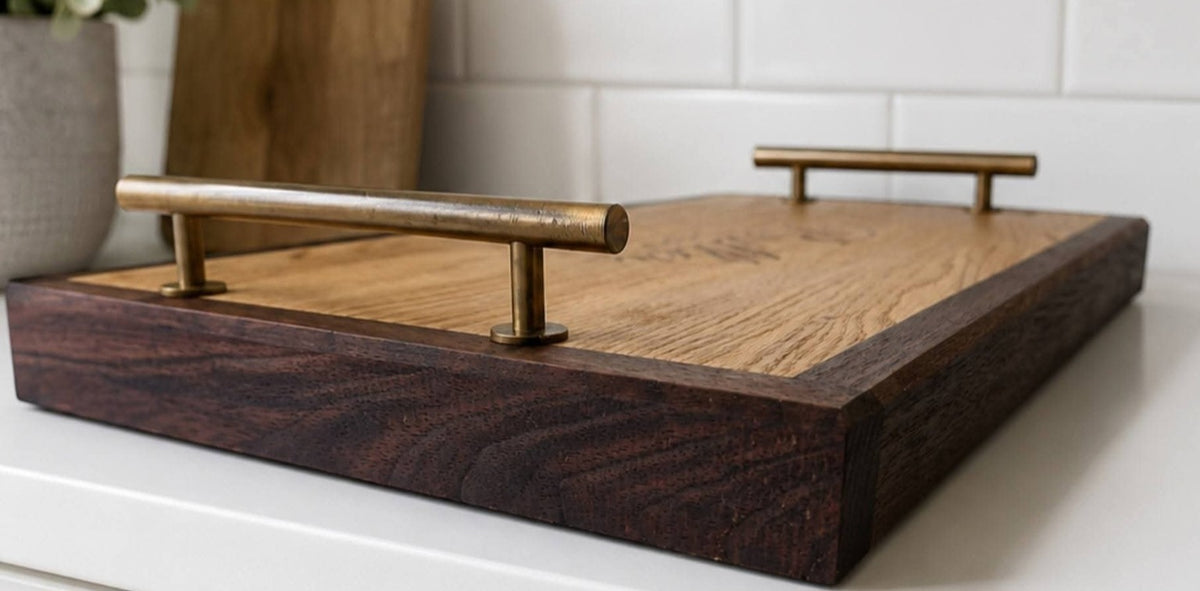 Handcrafted Custom Red Oak & Walnut Serving Tray