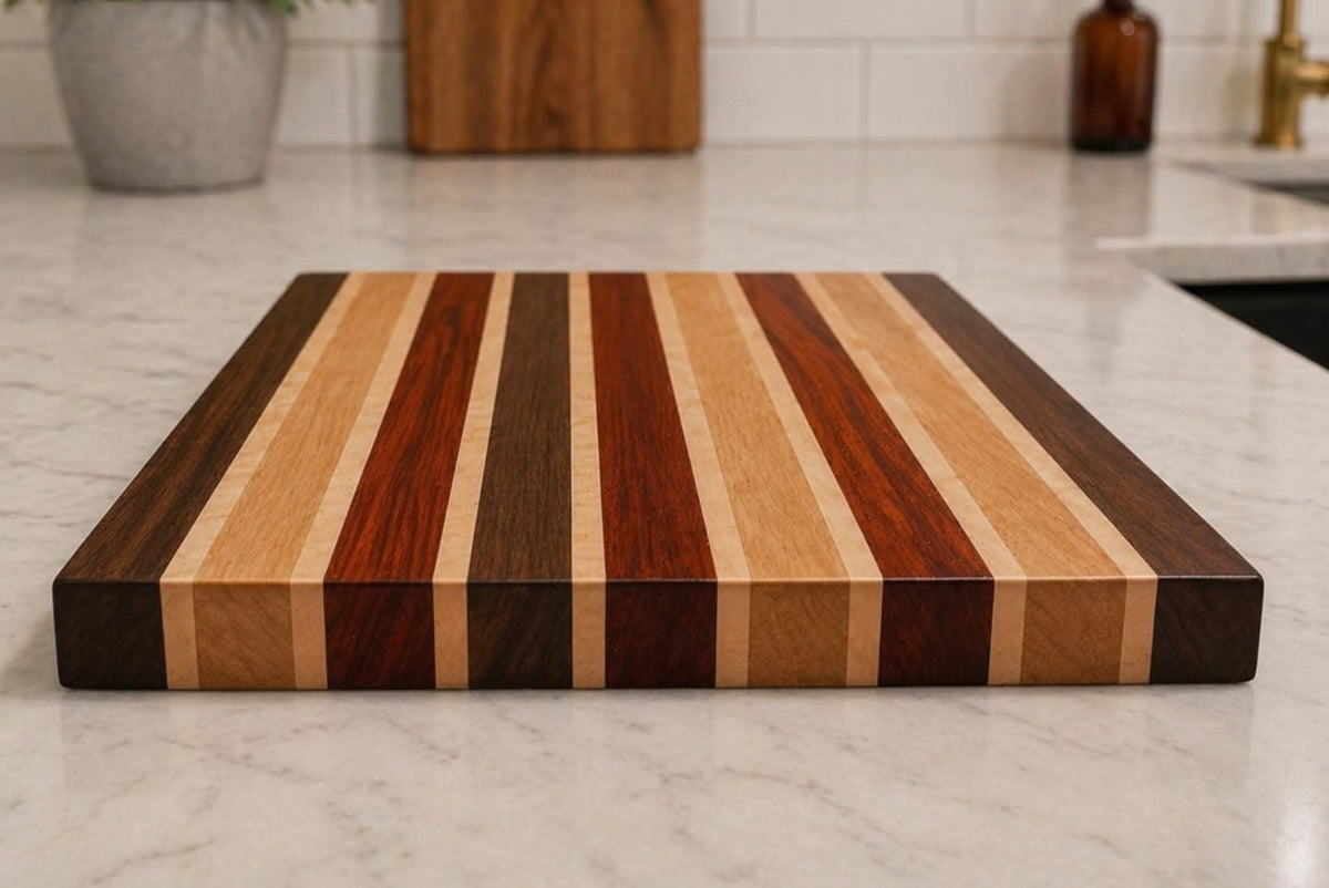 Maple, Walnut, Padauk & Cherry Cutting and Serving Board – 17¼" × 10" × ¾"