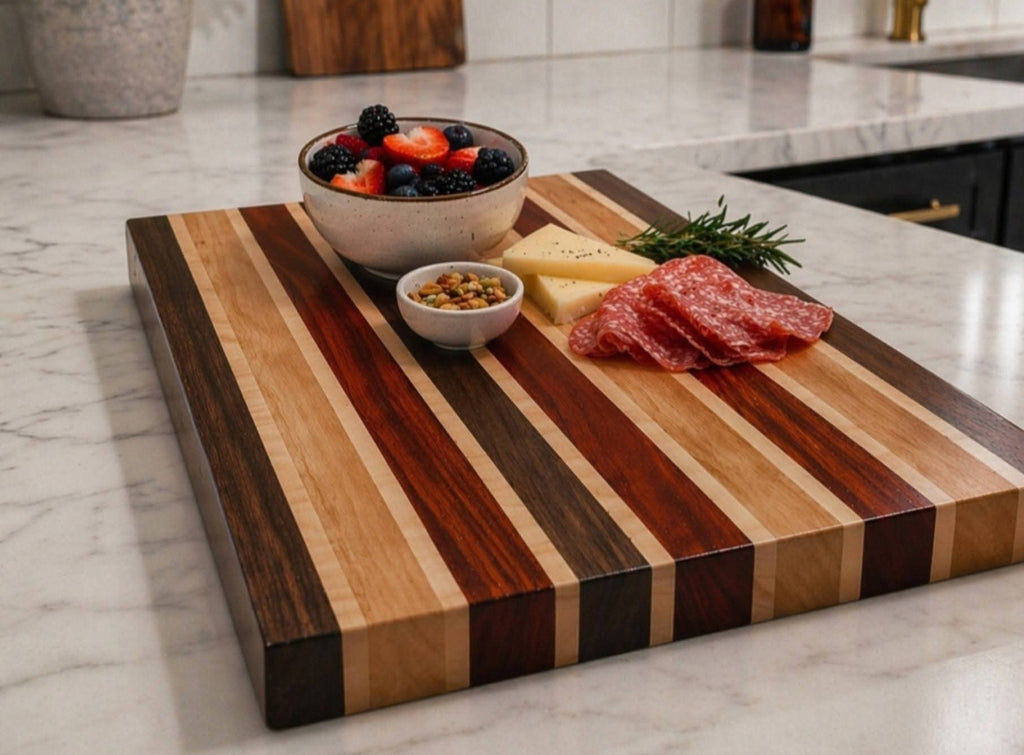 Maple, Walnut, Padauk & Cherry Cutting and Serving Board – 17¼" × 10" × ¾"