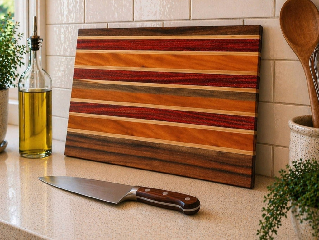 Maple, Walnut, Padauk & Cherry Cutting and Serving Board – 17¼" × 10" × ¾"